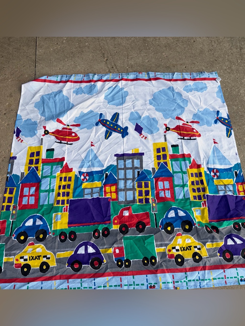 VTG cannon city and transportation themed primary color vibrant shower curtain